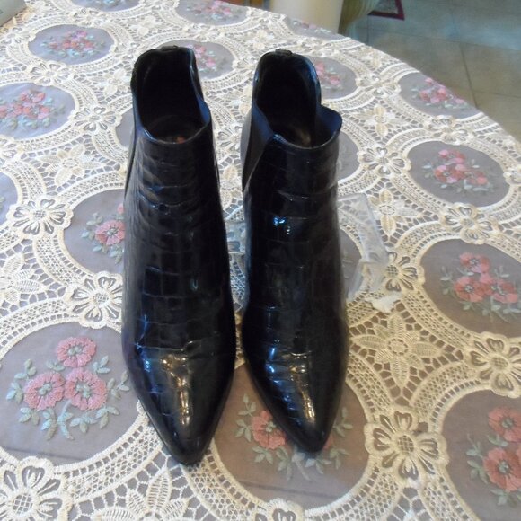Prada Black Croc Embosed Leather Heeled Ankle Boots Size EU 39- US 9 - Picture 1 of 16